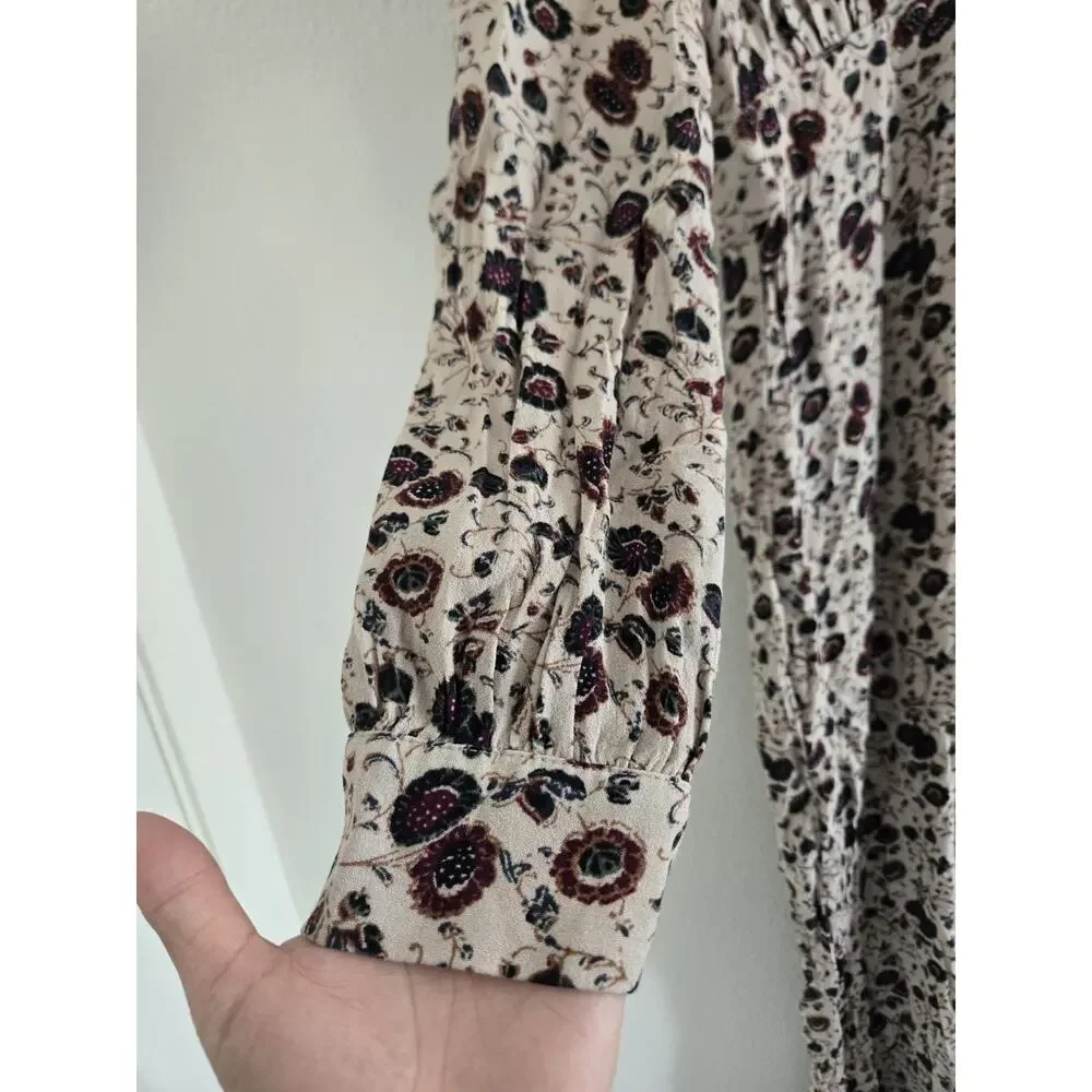 Free People Some Like It Hot Floral Bohemian Long Sleeve Jumpsuit Sz 8 Hippie